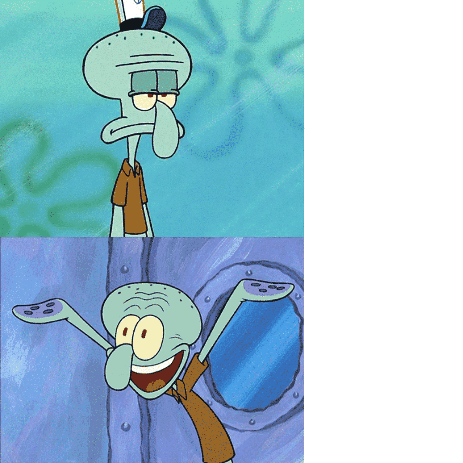 Meme Generator - Squidward sad then happy - Newfa Stuff